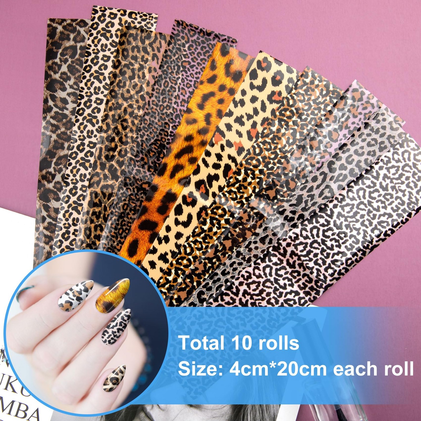 10 Pcs Print Leopard Nail Art Transfer Stickers, Leopard-print 1 (10 Sheets)