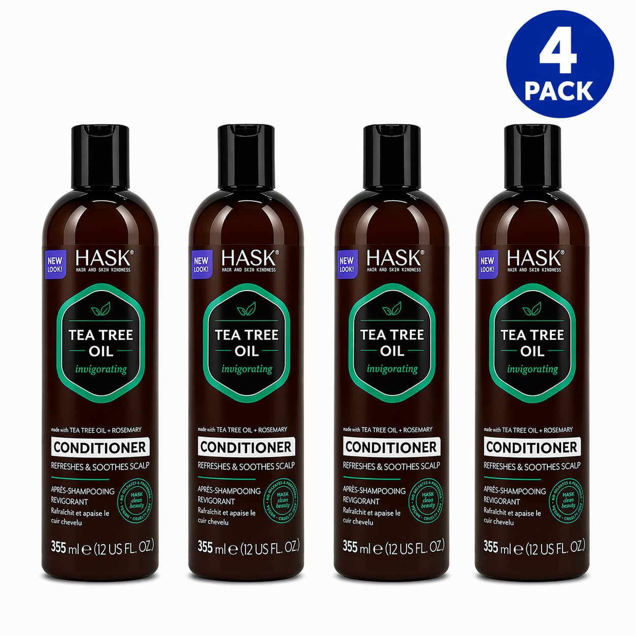 Hask Tea Tree Oil Invigorating Conditioner Refreshes & Soothes Scalp 4 Pack