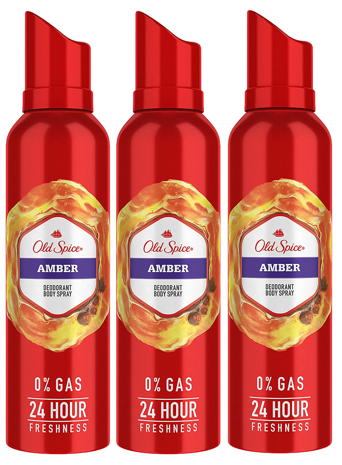 3x Old Spice Amber Deodorant Body Spray for Men, 140 milliliters Free Shipping