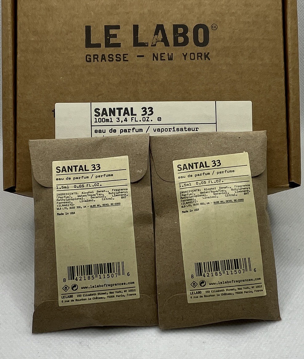 2 X Le Labo Santal 33 Eau de Parfum Spray Samples 1.5 ml each/ Free sample Inc