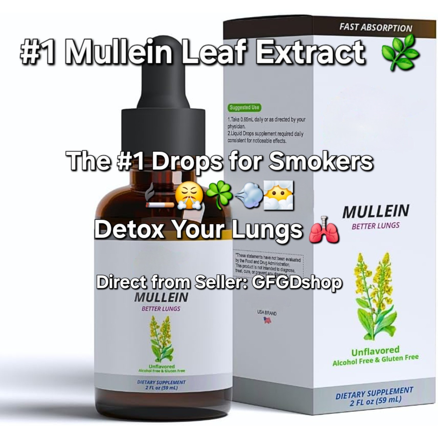 Mullein Drops for Lungs Mullein Leaf Extract Natural Lung Cleanse Detox Liquid