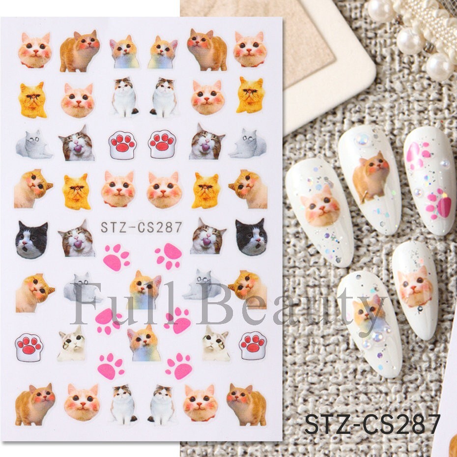 Cat Kitten Meow Animal Print Nail Stickers Decals Decoration Waterproof DIY NS53