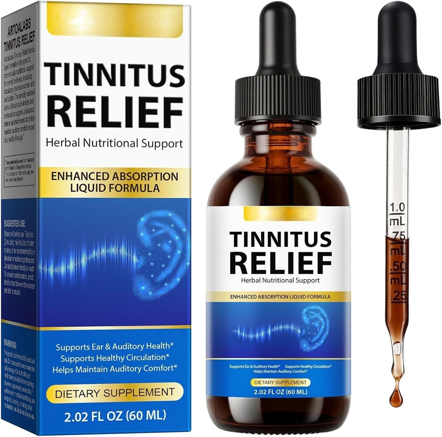 ArtoaLabs Tinnitus Relief 60ml Herbal Formula Tincture New absorbtion liquid