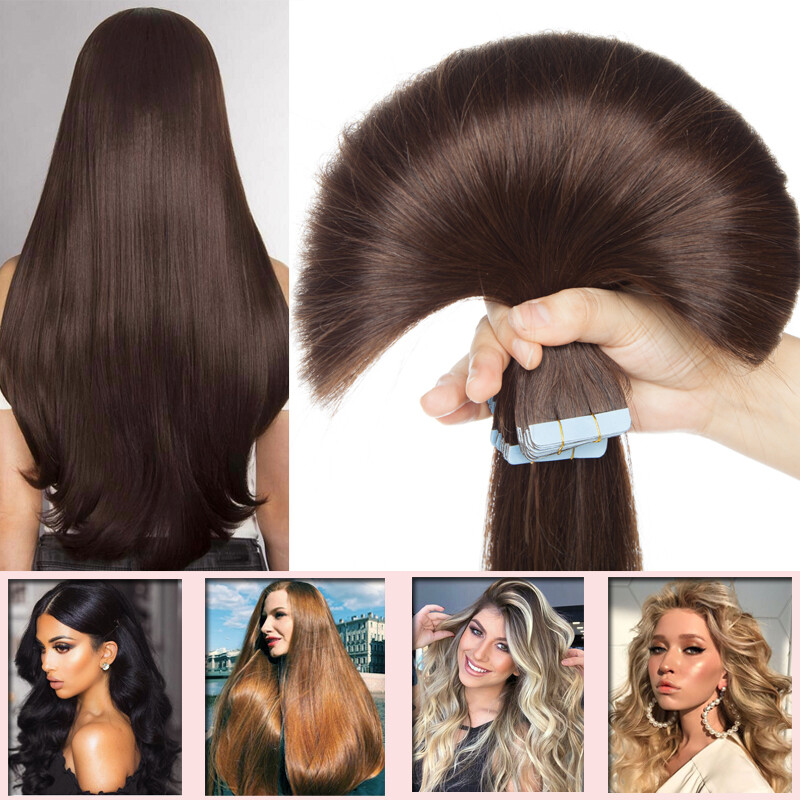 Seamless Tape In Remy Human Hair Extensions Russian Skin Weft Full Head USA Long