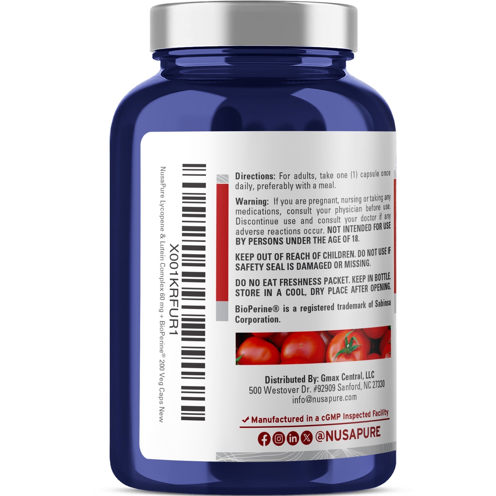 NusaPure Lycopene & Lutein Complex 60mg per caps 200 Veggie Capsules (Non-GMO)