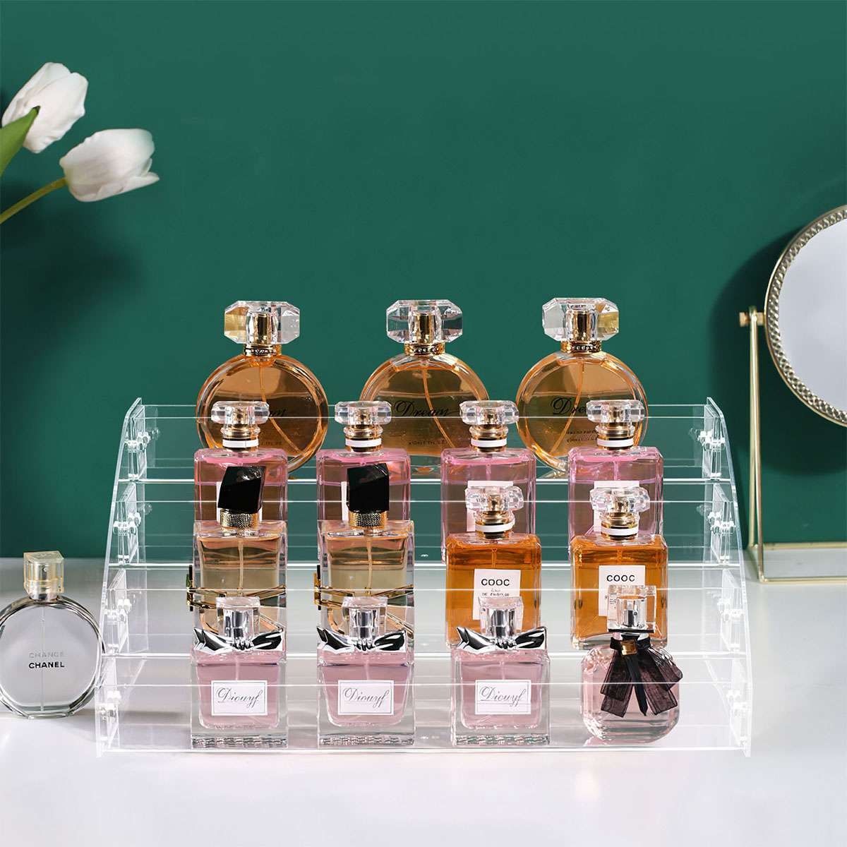 4 Tiers Acrylic Display Risers Clear Perfume Organizer Stand Large Cupcake Stan