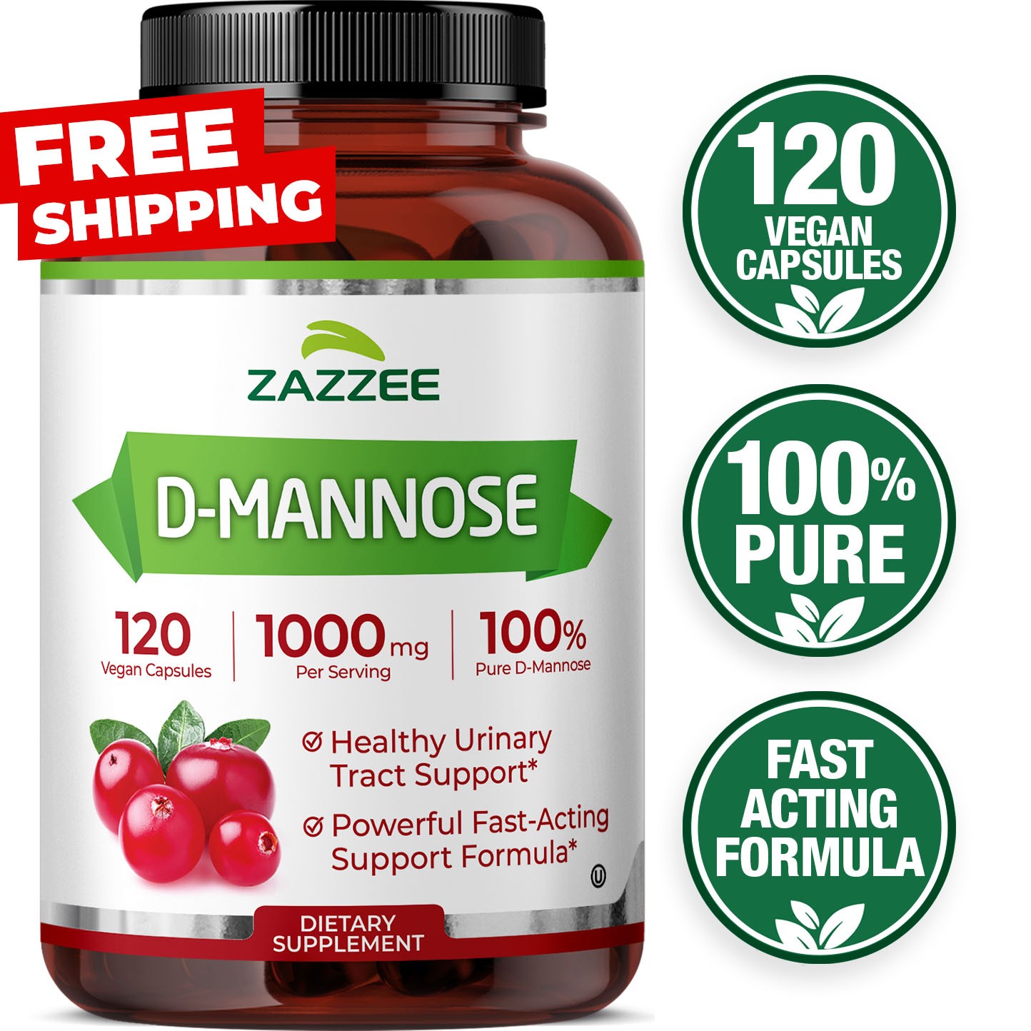 D-Mannose, 1000 mg per Serving, 120 Vegan Capsules, Kosher, UTI Support