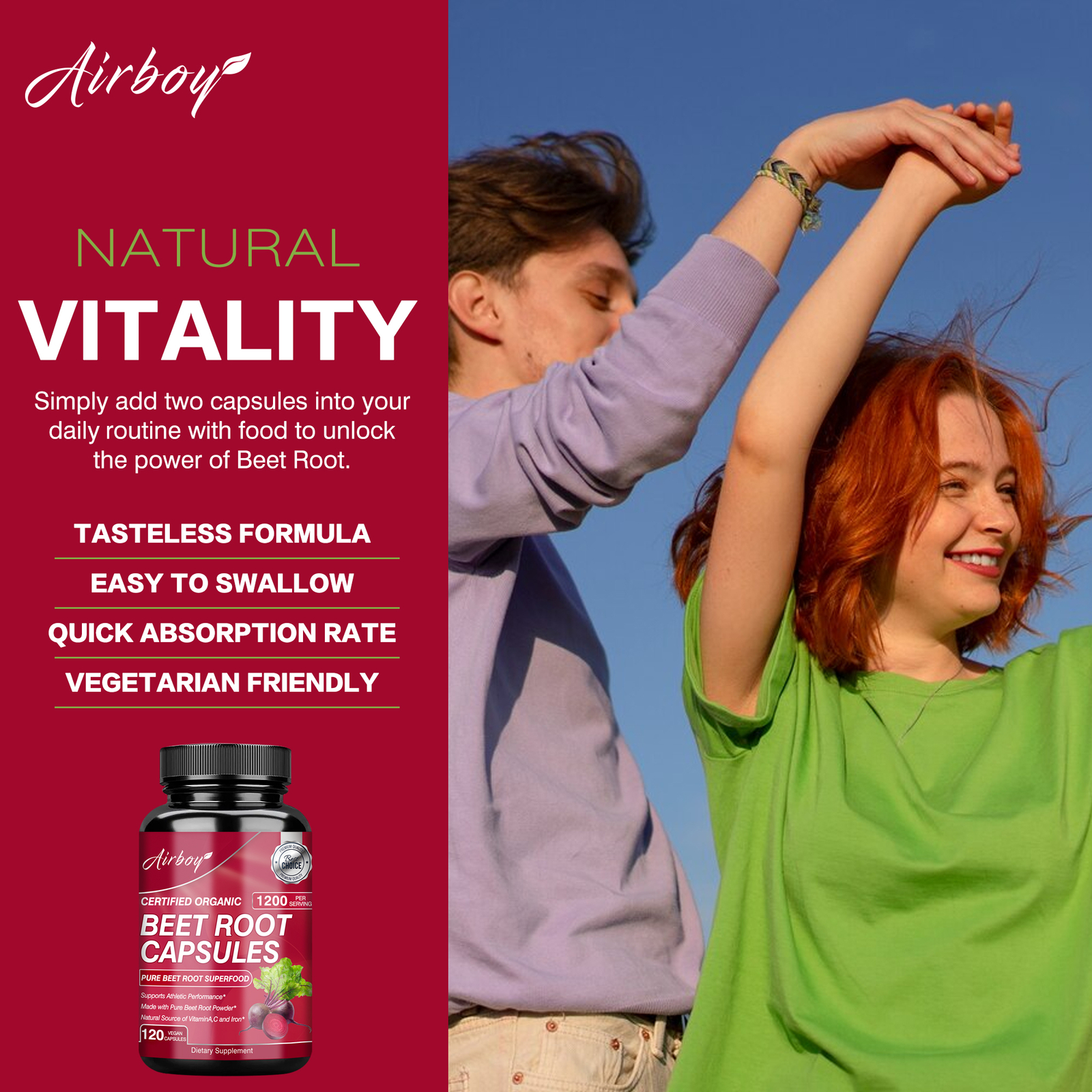 120pcs Organic Beet Root Capsules – Blood Pressure Support, Blood Circulation