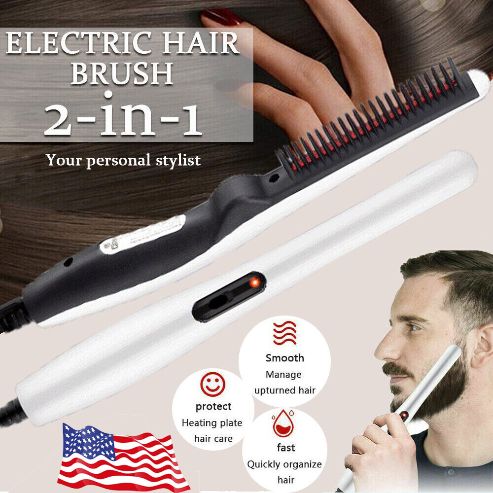 Beard Straightener Brush for Men Ceramic & Ionic Hair Anti-Scald Hot Comb Gift