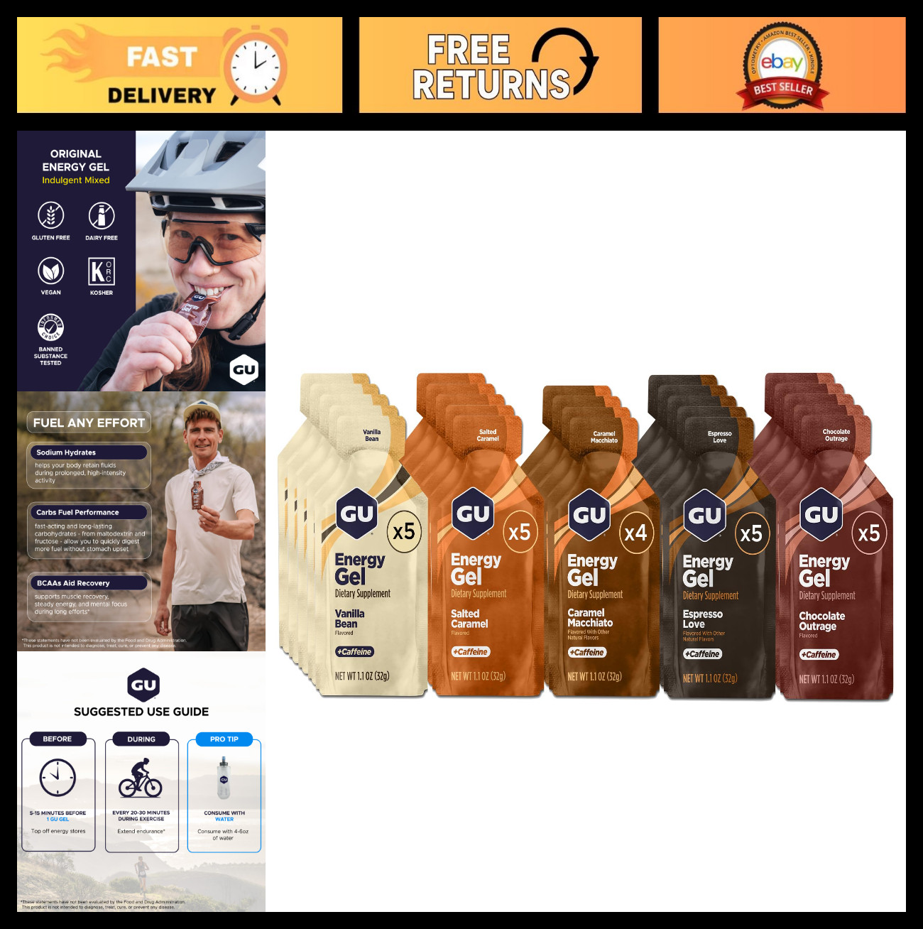 Vegan Energy Gel Pack – Gluten-Free, Dairy-Free, Kosher, 24 Assorted Flavors