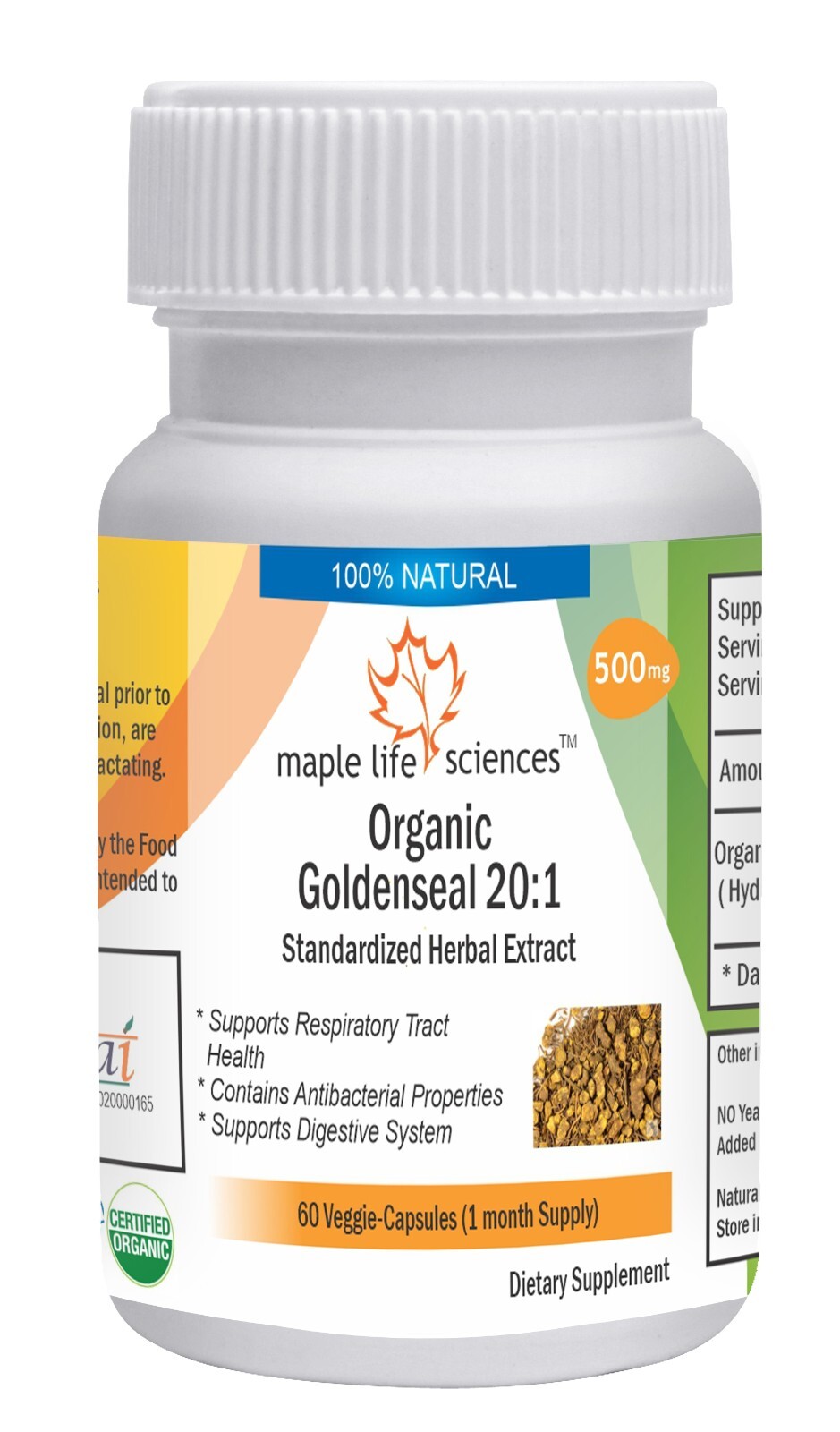 ORGANIC Goldenseal 20:1 Extract Capsules Berberine Hydrastine Pure No Filler