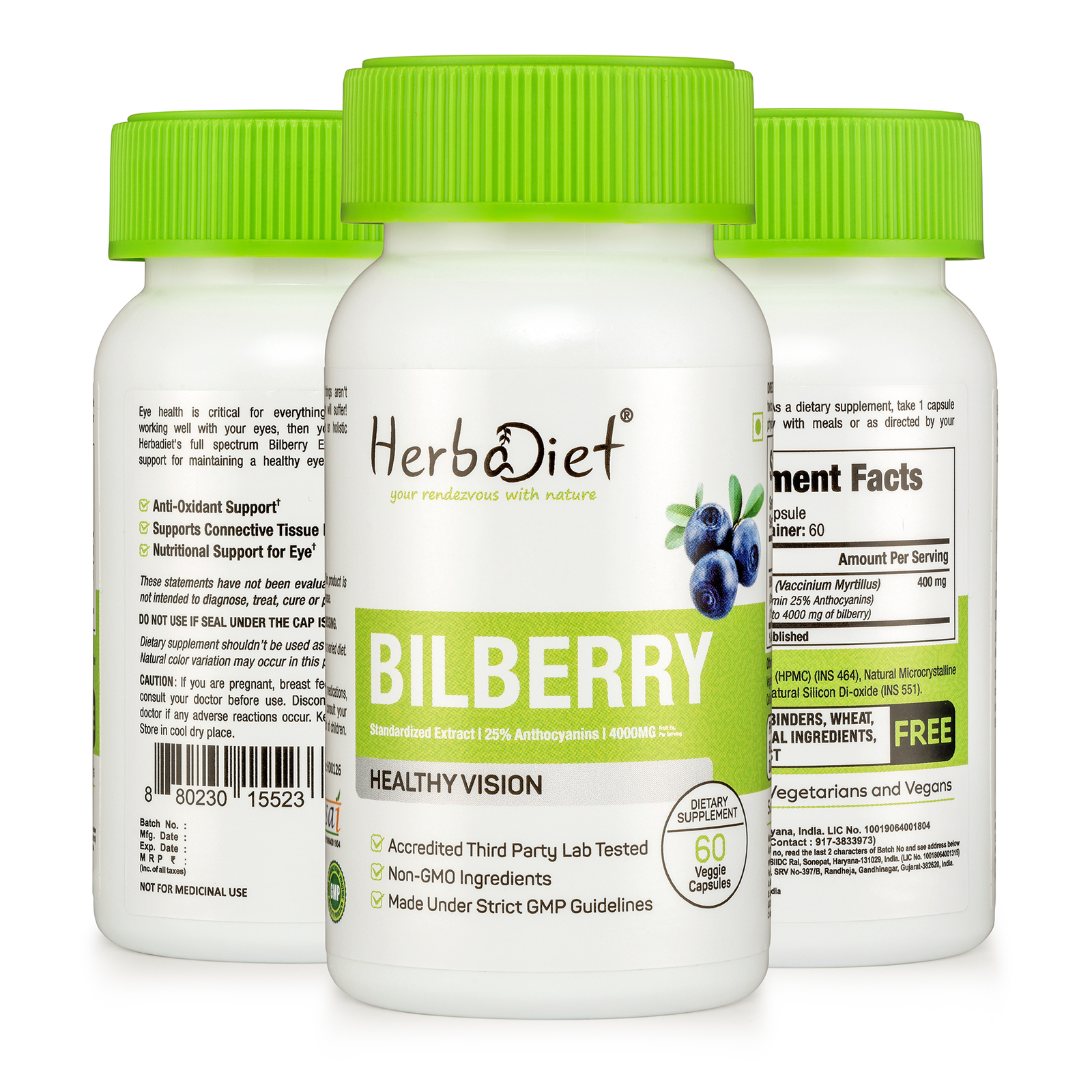 Bilberry Extract Capsules Anthocyanins Eye Vision Health Antioxidant Supplement
