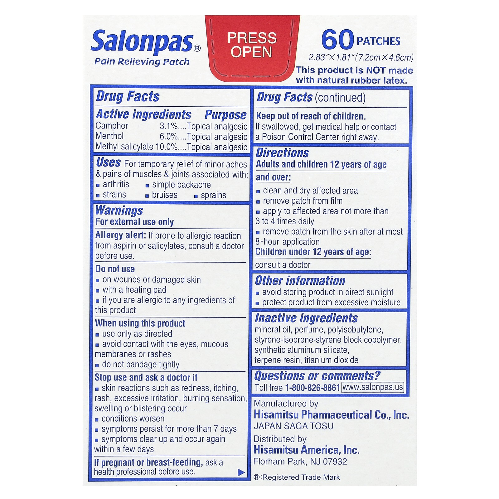 Pain Relieving Patch, 60 Patches