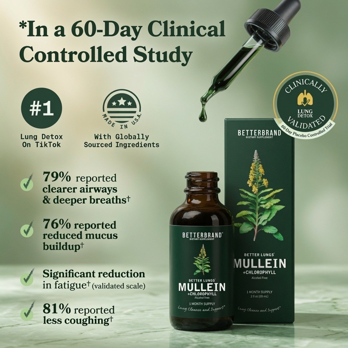 BetterBrand Mullein Leaf Extract Chlorophyll Respiratory Health 60ml