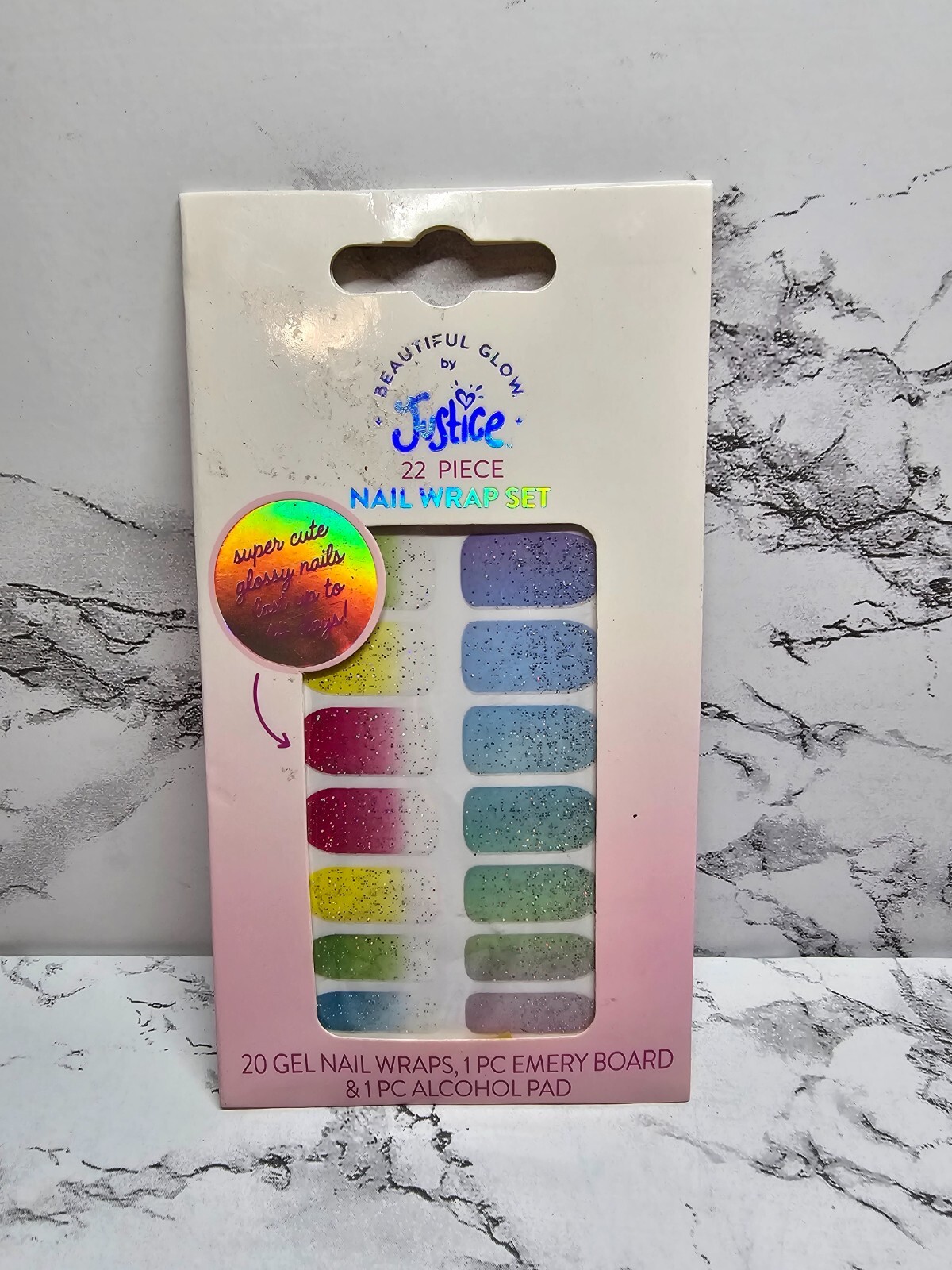 Justice Beautiful Glow 22 Piece Nail Wrap Glitter Set Multicolor NEW
