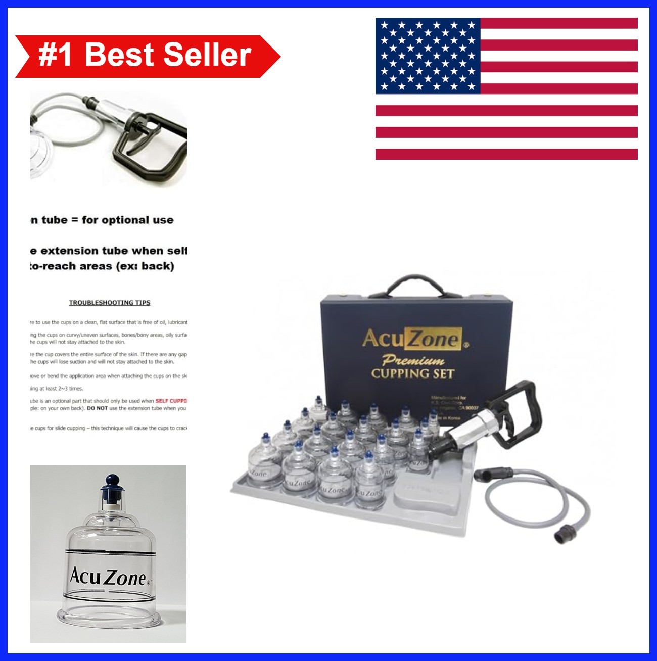22 Piece Cupping Set 19 Cups Hand Pump Extension Tube Carrying Case Home