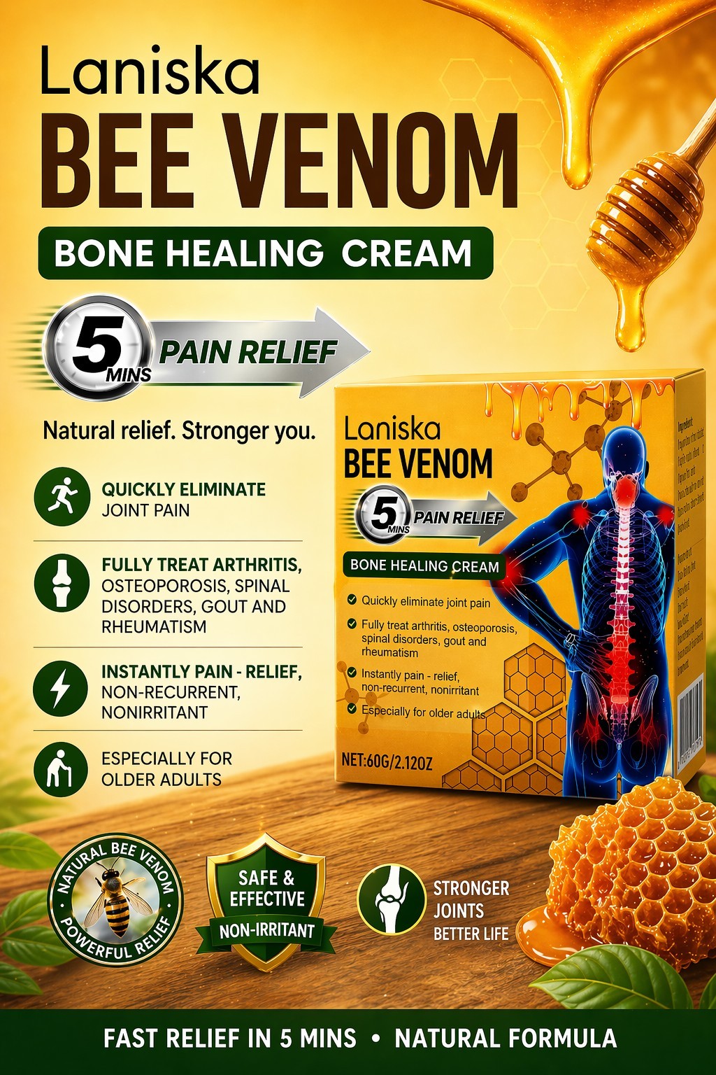 Bee Venom Pain Relief Bone Healing Cream Joint Pain Relief Care Cream X2