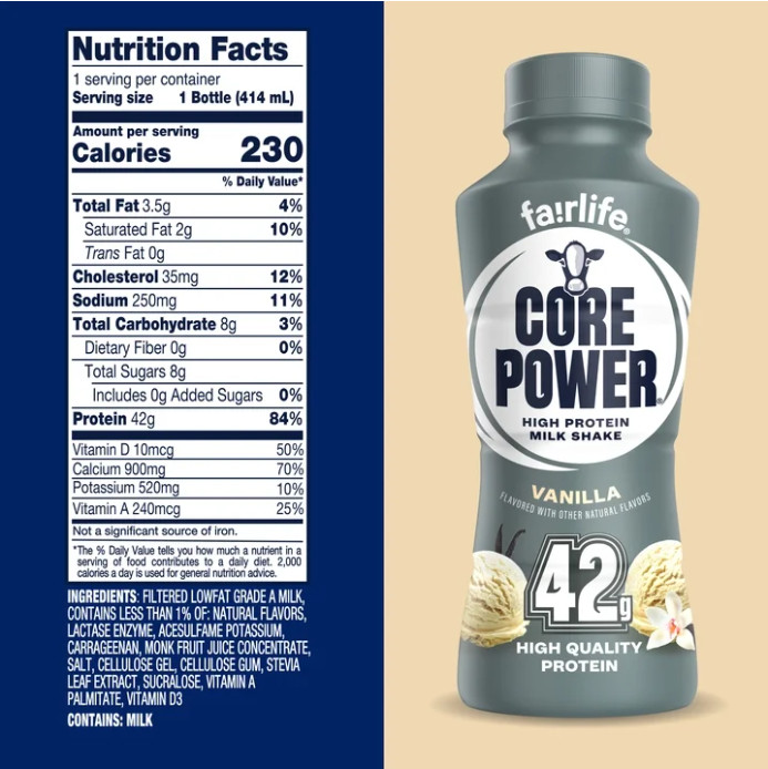 Core Power High Protein Shake, Vanilla, 14 oz, 12-Pack, 42g Protein