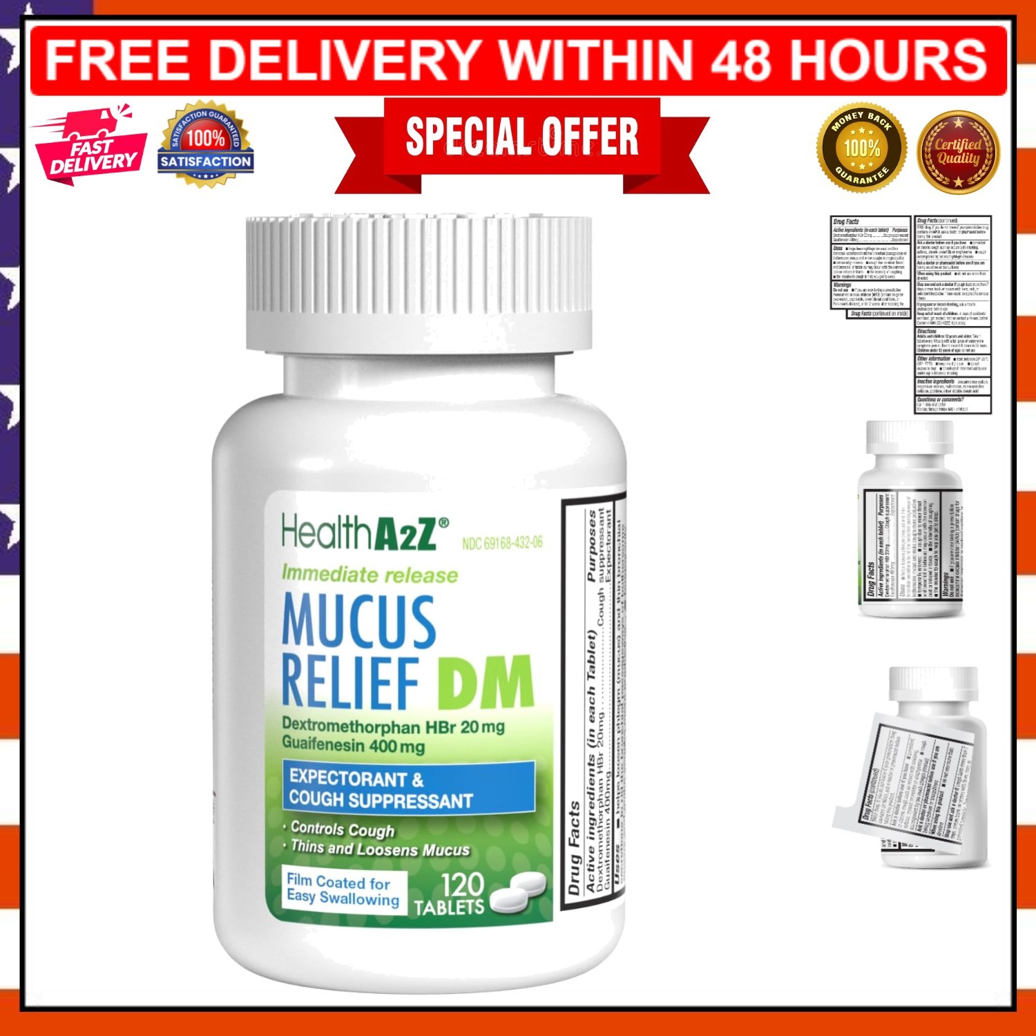 Mucus Relief DM – 120 Count Dextromethorphan & Guaifenesin Tablets for Quick …