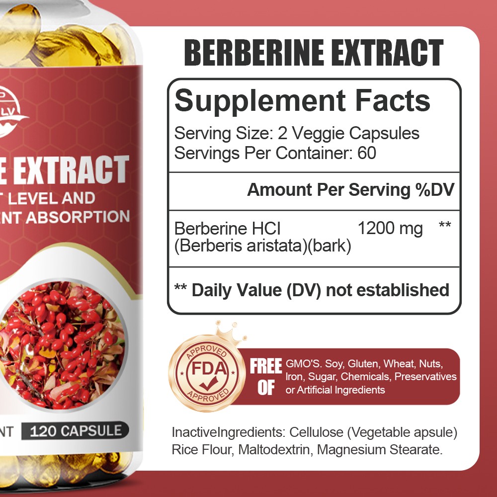 Berberine Extract 120 Capsules Antioxidant Digestive Brain Health Support
