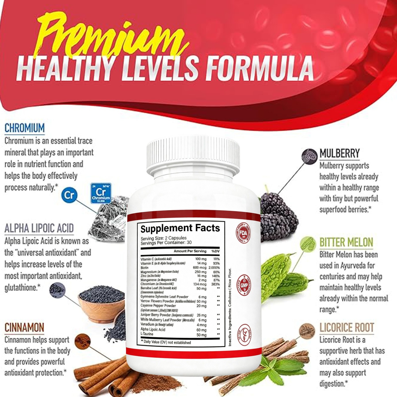 3 Pack Blood Sugar Complex Cinnamon Chromium Bitter Melon 20 Active Ingredients