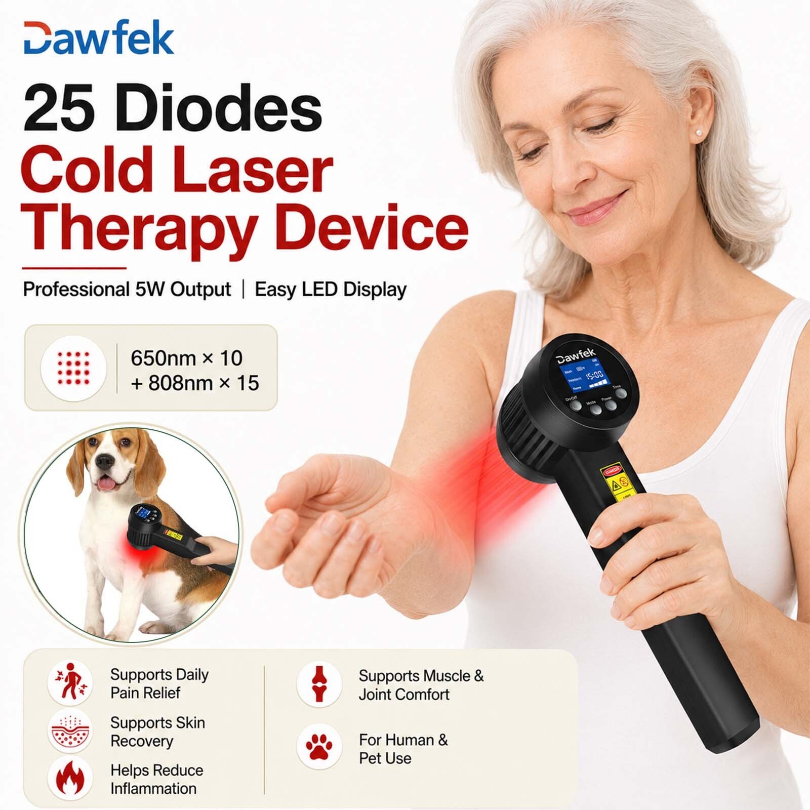 650/808nm Cold Laser Therapy 5W for Ankle Sprain Arm Wrist Muscle Pain Recovery