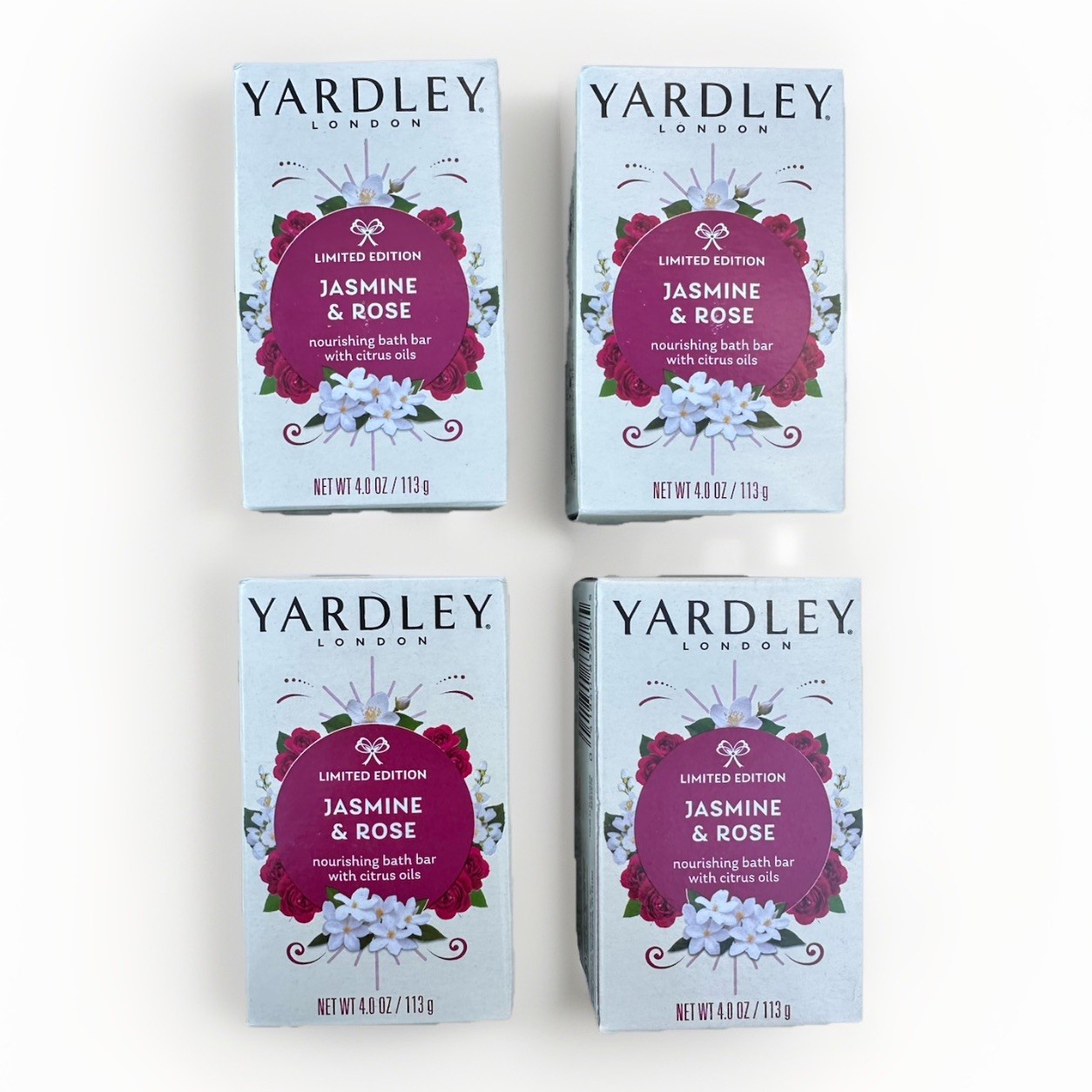 Yardley Limited Edition Jasmine & Rose Bath Soap • 4 Bars • 4 oz Each