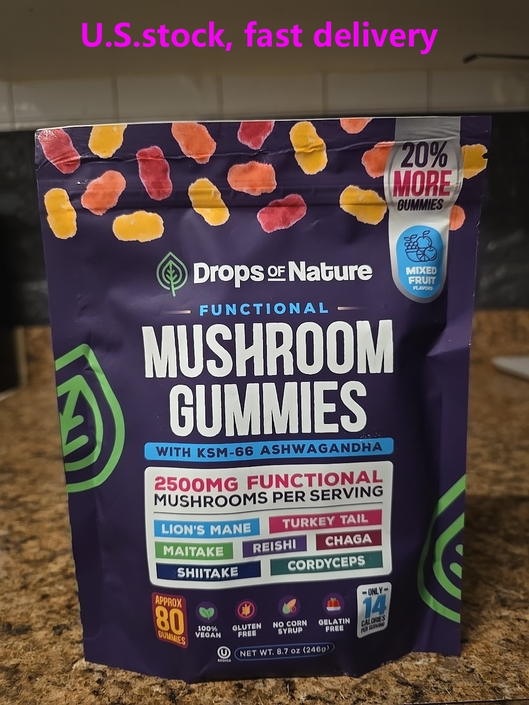 Drops of Nature Mushroom Gummies Mixed Fruit 80ct Exp 05/27