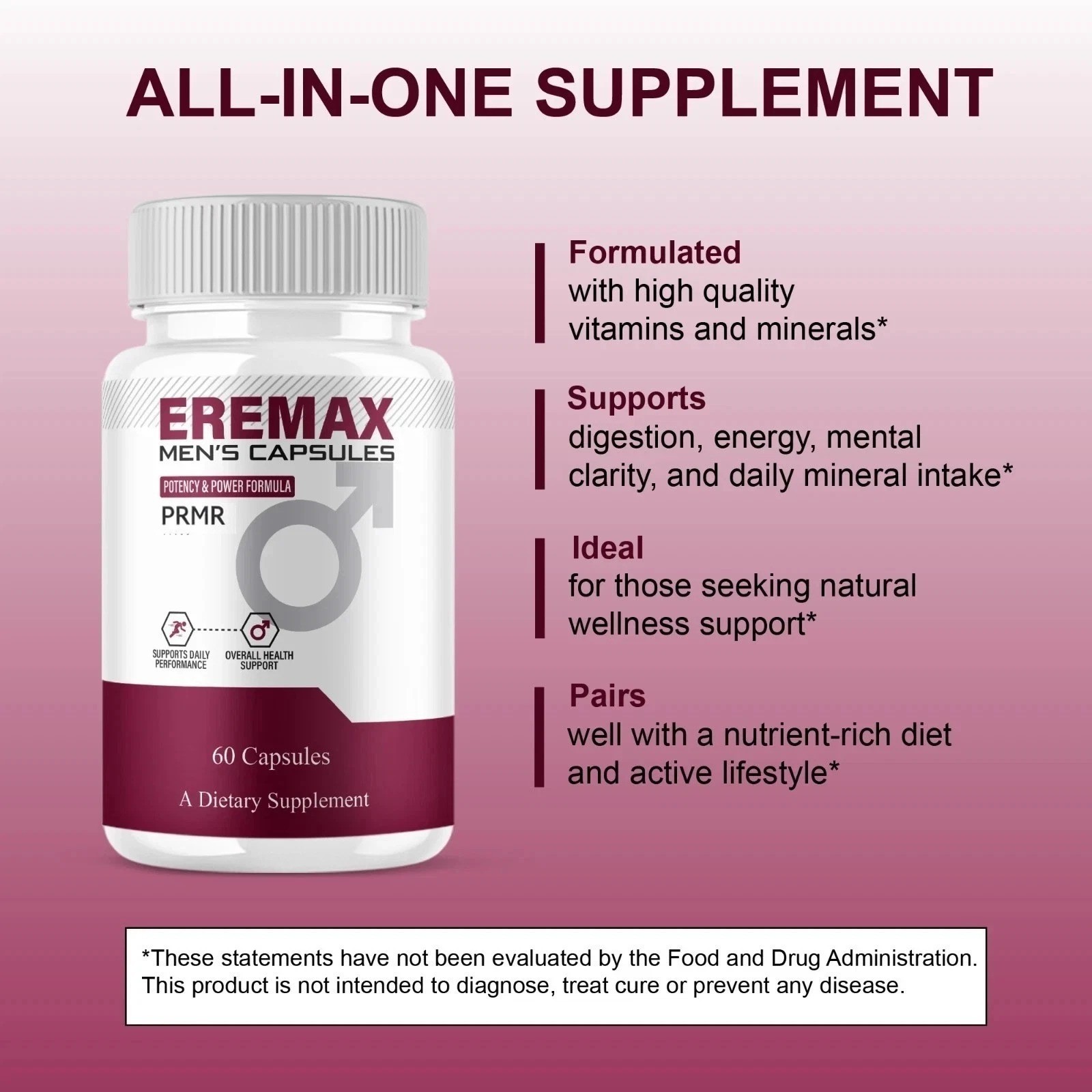 (1 pack) Eremax Capsules, Eremax Premium Performance Supplement – (60 Capsules)