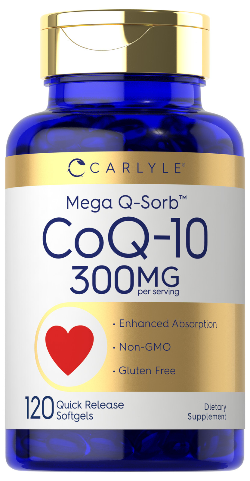 CoQ10 300mg | 120 Softgels | with Black Pepper Extract | Non-GMO | by Carlyle
