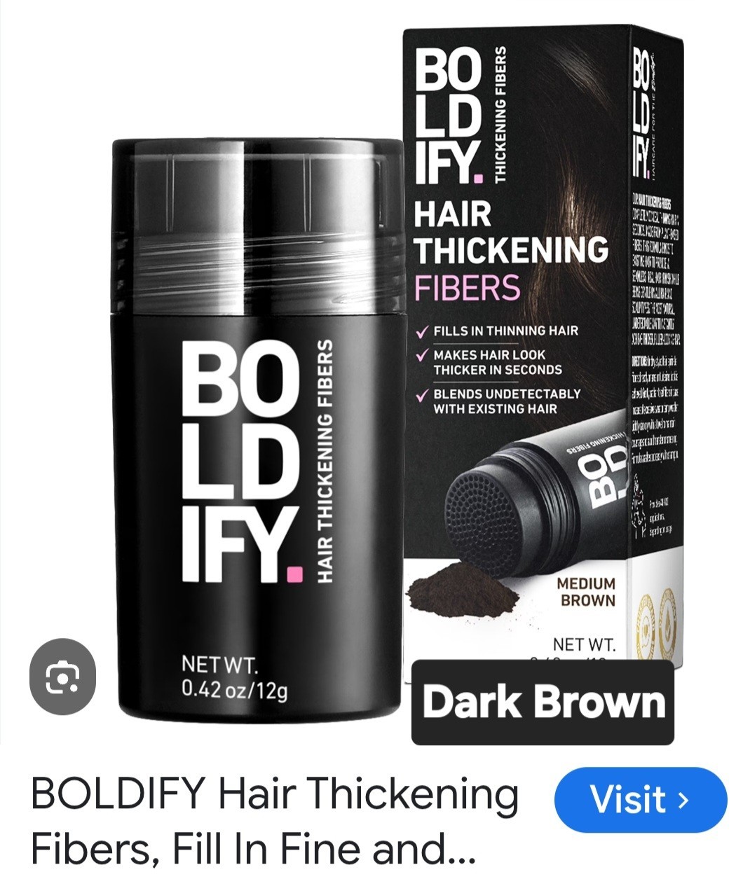 2x Boldify Hair Thickening Fibers Dark Brown 0.42oz Sweat & Water Resistant