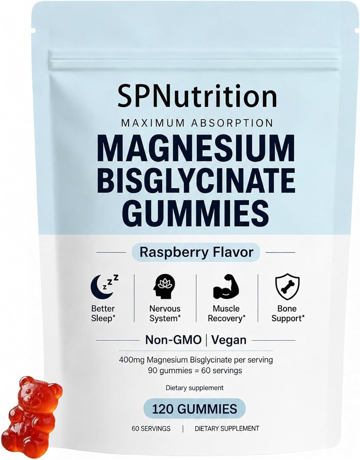 SPNutrition Magnesium Bisglycinate Gummies – 120 Gummies, with 400mg Magnesium B