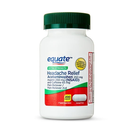 Equate Extra Strength Headache Relief Caplets, 250mg, 200 Count *SEALED*