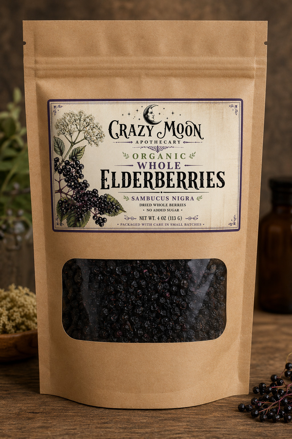 Organic Whole Elderberries (Sambucus nigra) – Dried