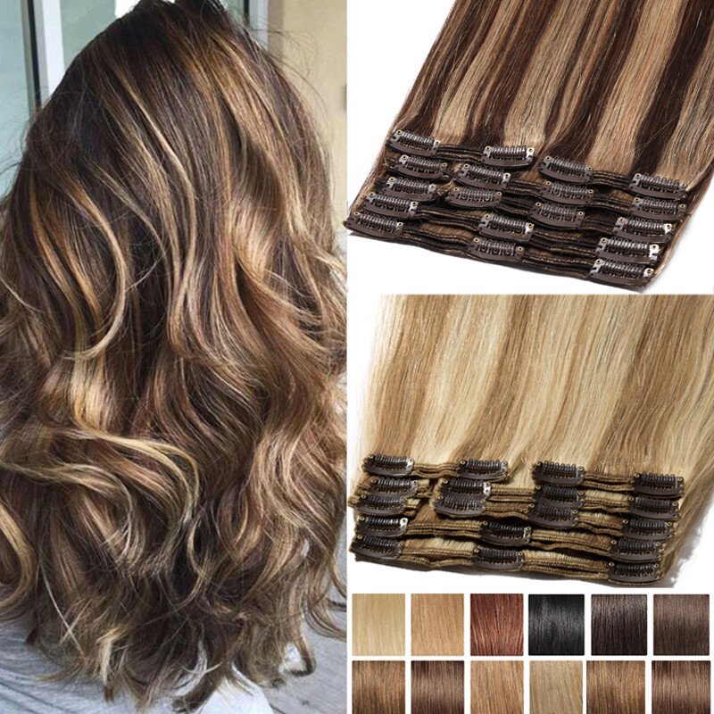 TOP Quality Double Weft Clip In Remy Human Hair Extensions Full Head 10-24 THICK