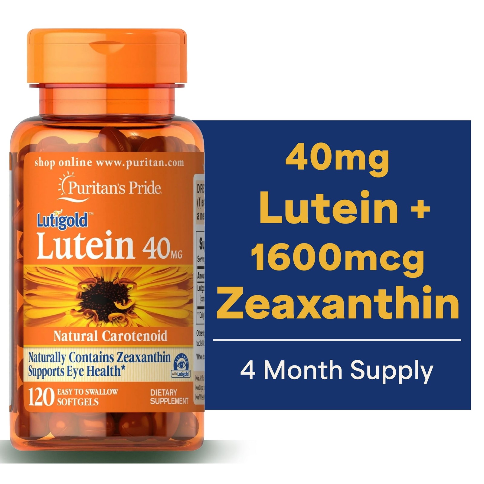 (Pack of 2) Puritan’s Pride 40mg Lutein with Zeaxanthin – 240 Softgels