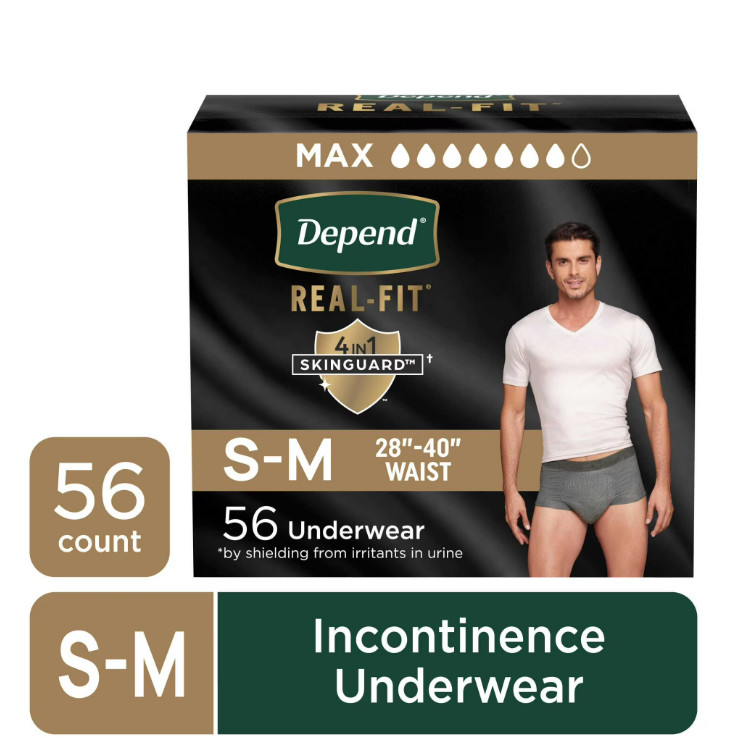 Depend Real Fit Incontinence Underwear for Men, Adult, S/M, Grey, 56 Count