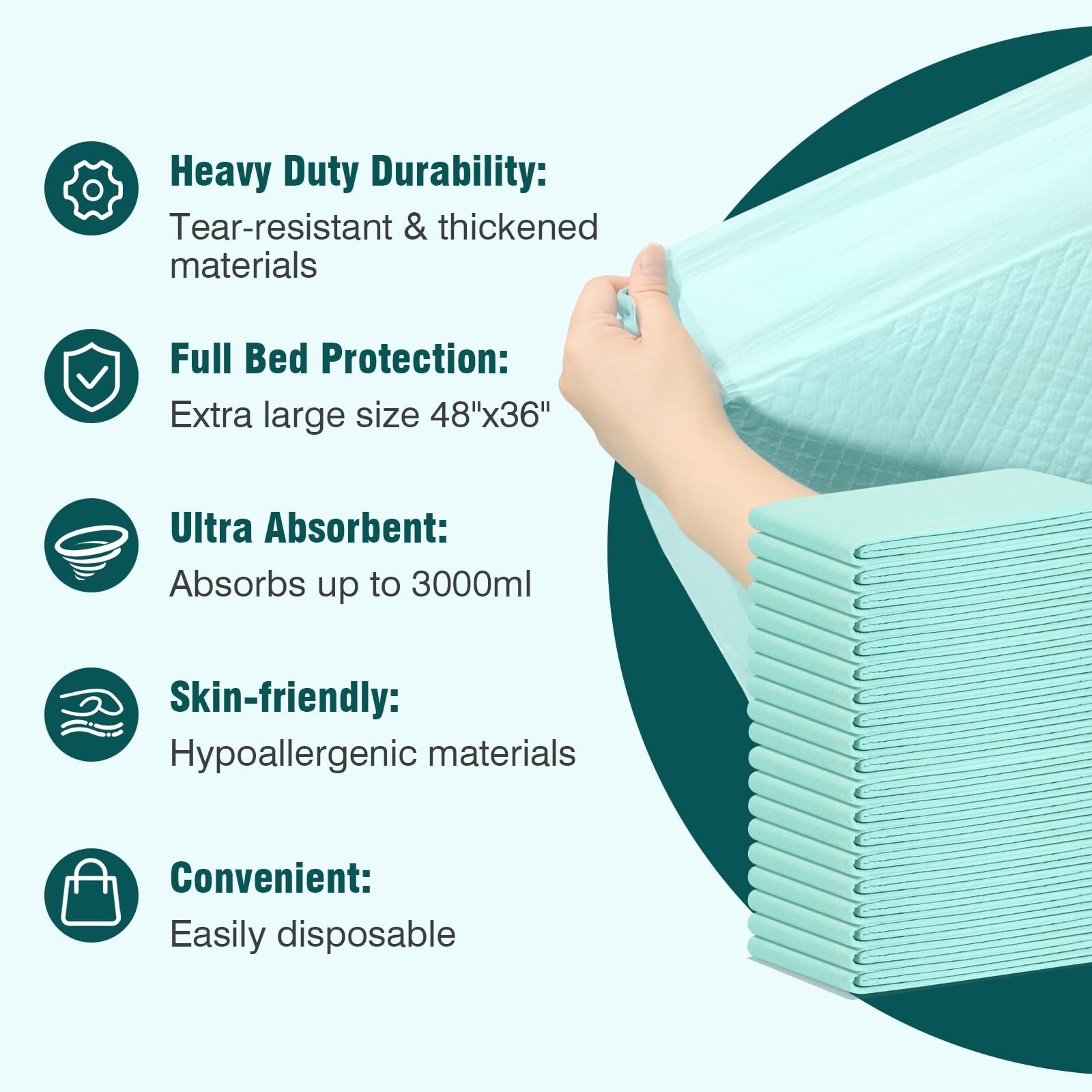 Extra Large Disposable Bed Pads 48″x36″ – 20 Count, Heavy Duty Incontinence Unde