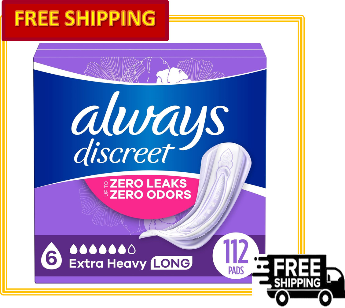 Always Discreet Adult Extra Heavy Long Incontinence Pads, Size 6 (112 Count)