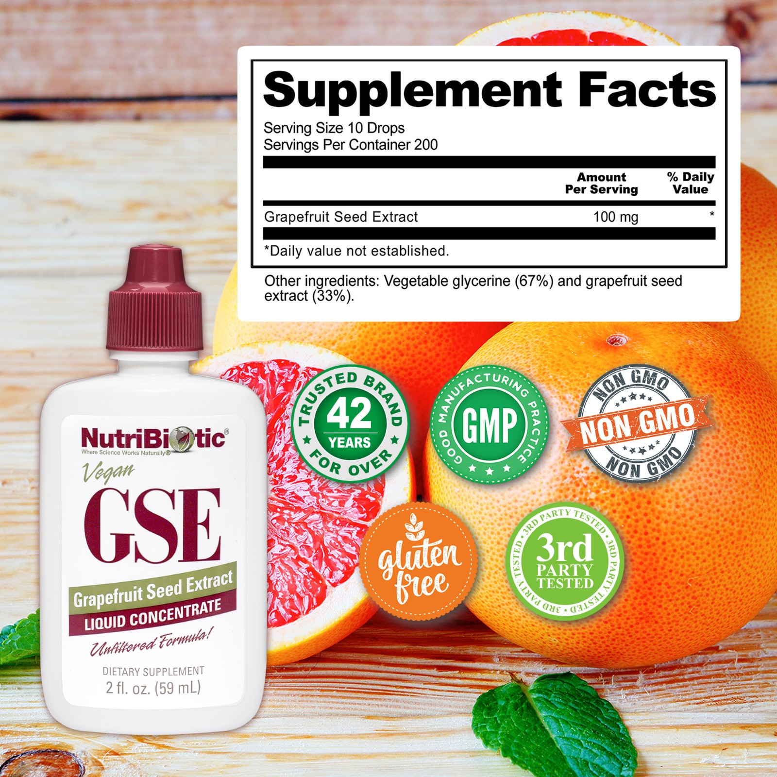 NutriBiotic GSE Liquid Concentrate -2 Fl Oz Broad-Spectrum Immune Support
