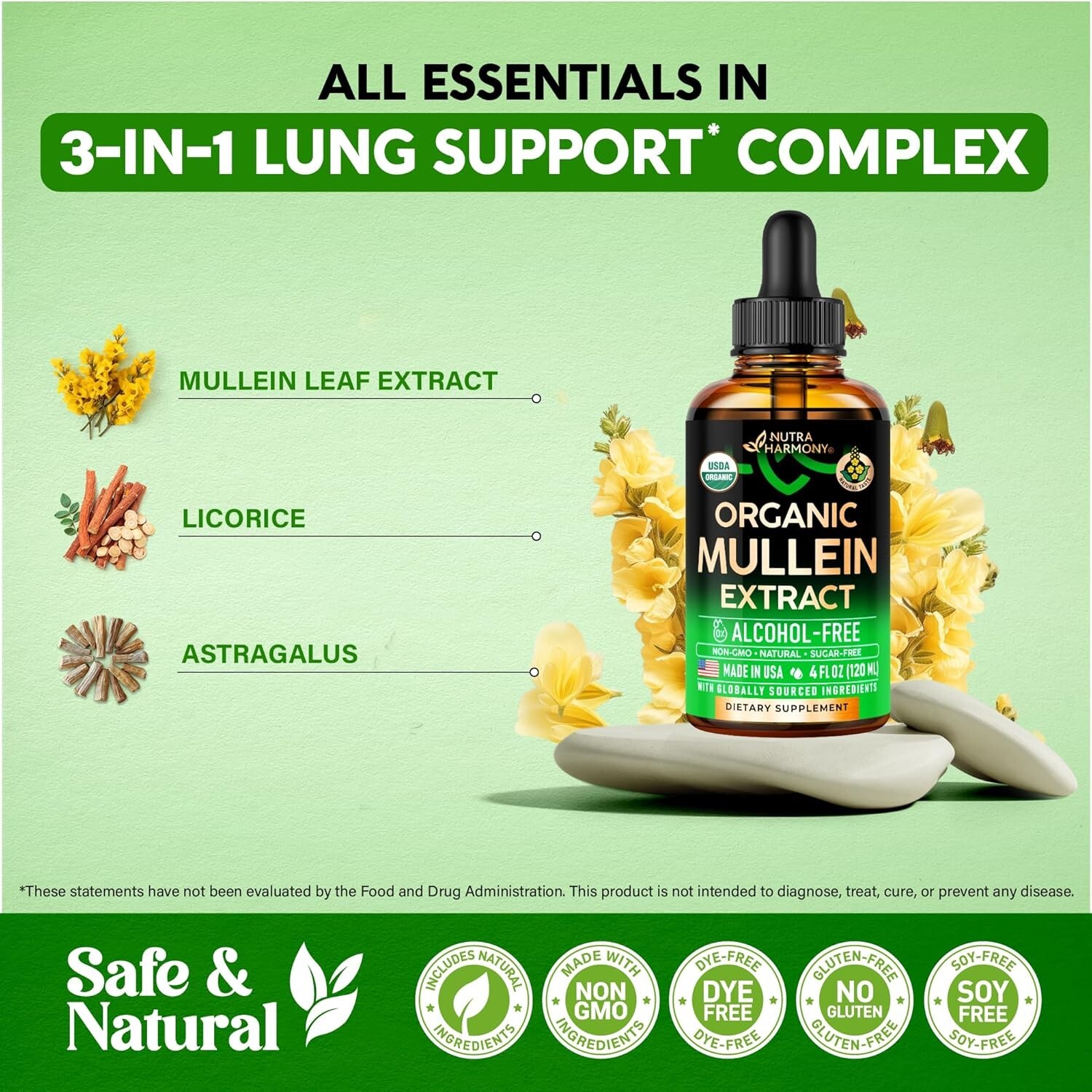 Mullein Drops for Lungs – USDA Organic Liquid – Mullein Leaf Extract Supplement!