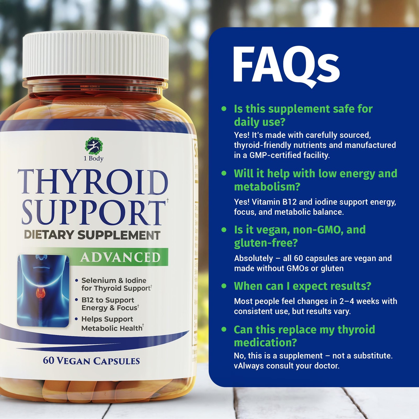 1 Body Thyroid Support Supplement for Women and Men, Selenium with Iodine, Zi…
