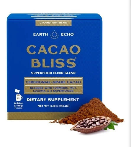 Earth Echo Cacao Bliss Superfood Powder Organic Non GMO Health 15 Pack EXP 02/28