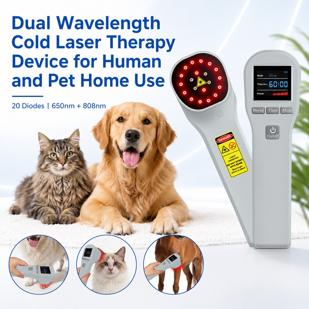 Handheld Cold Laser Therapy Device 650nm 808nm 20 Diodes for Human Pet Home Use