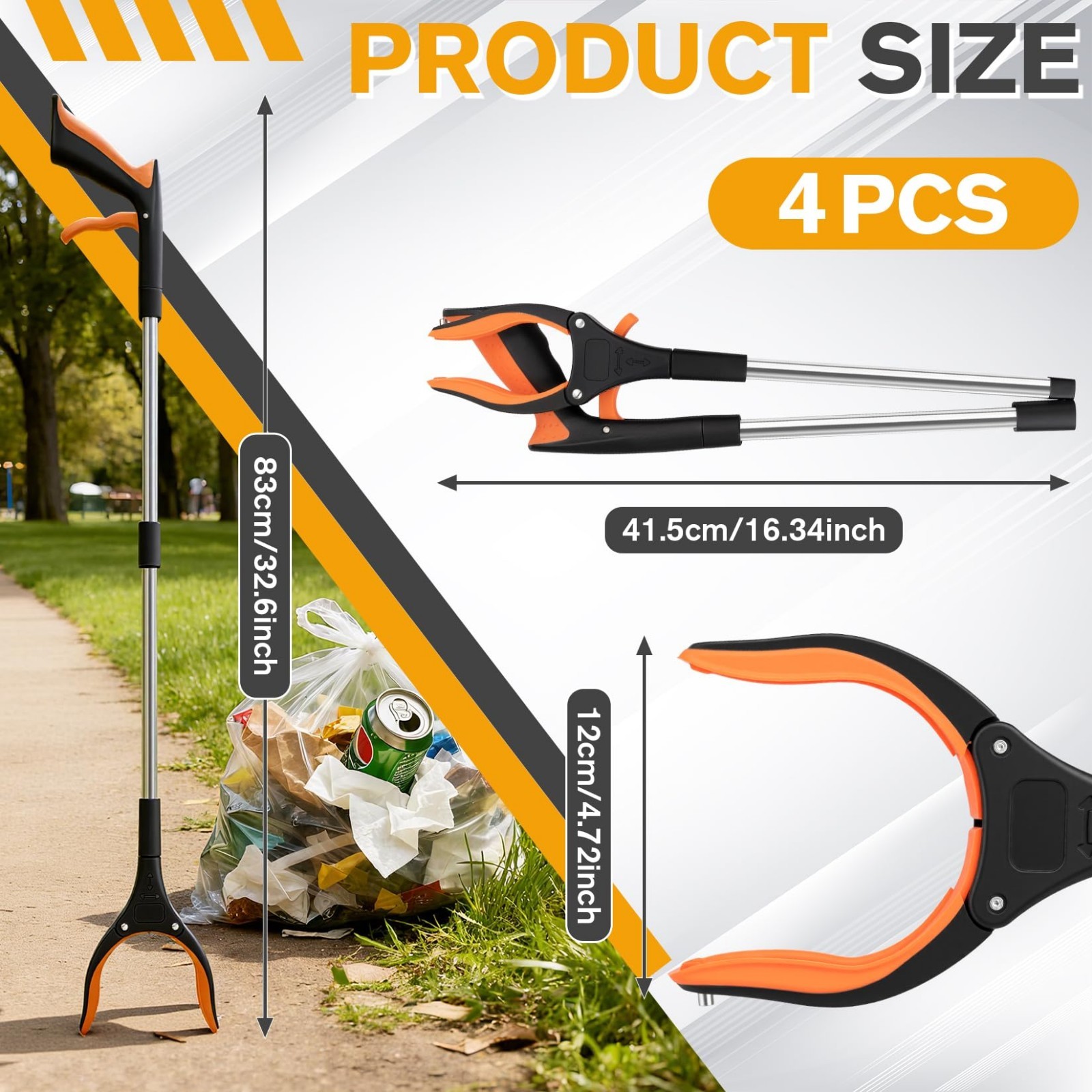 32″ Extra Long Foldable Gripper Tool – 4 Pack Heavy Duty Trash Picker for Senior