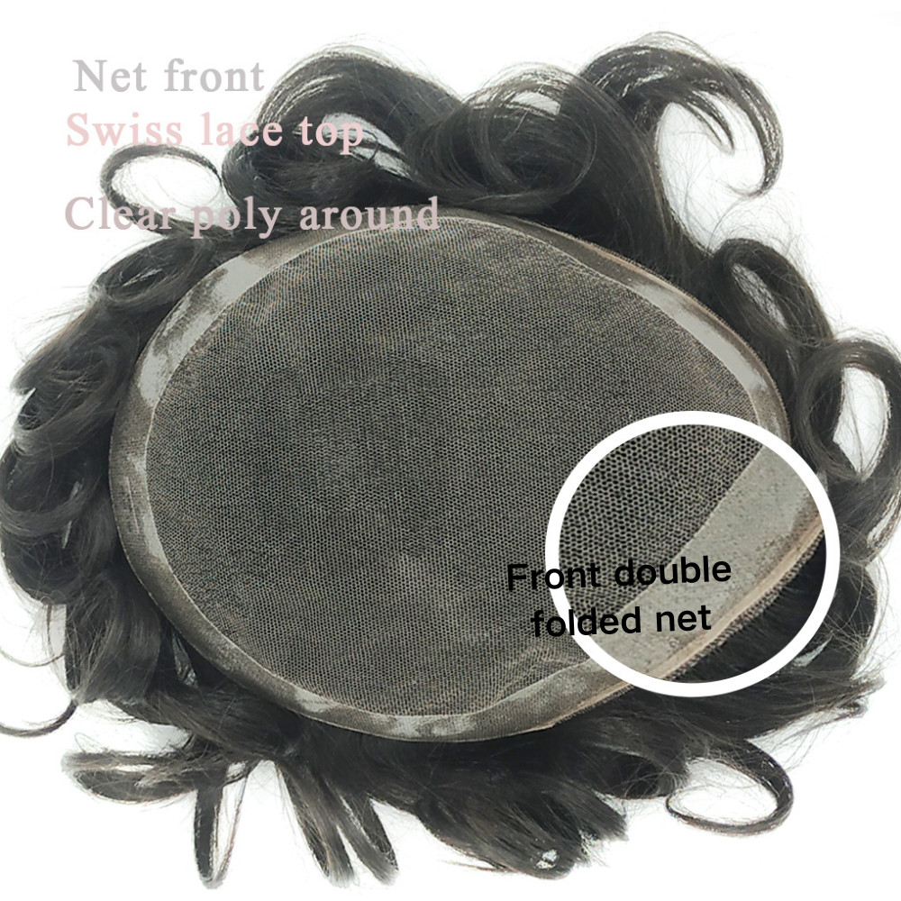 Durable Mens Toupee Lace Top with NPU Hair Replacement System For Men 1B#