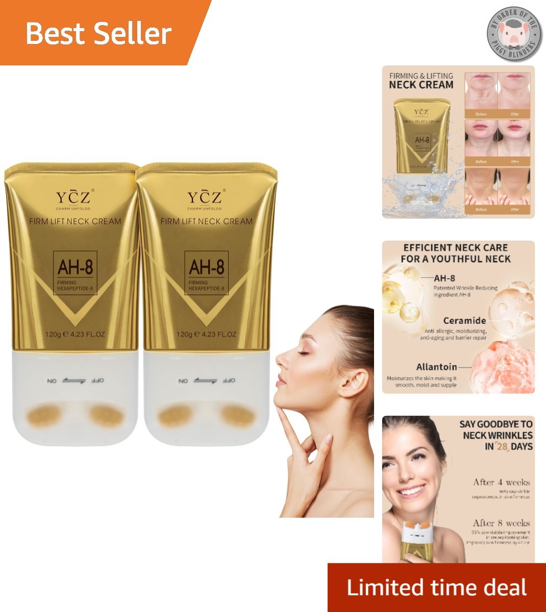 Sustainable AH-8 Neck Cream, 2-Pack Roller Massage for Anti-Aging & Brightening