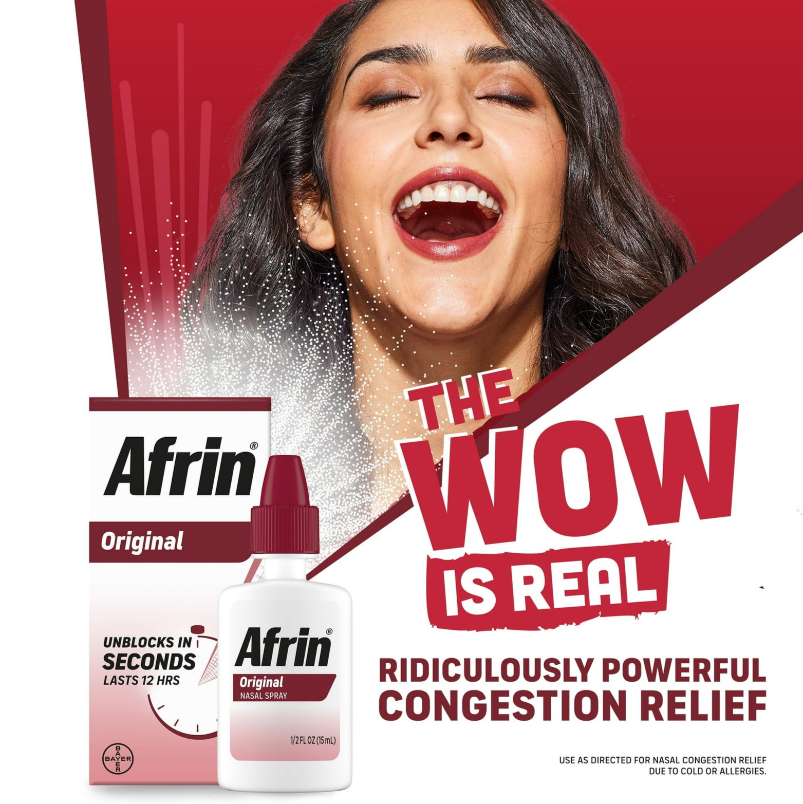 Afrin Original Nasal Spray 12 Hour Congestion Relief 15mL Decongestant