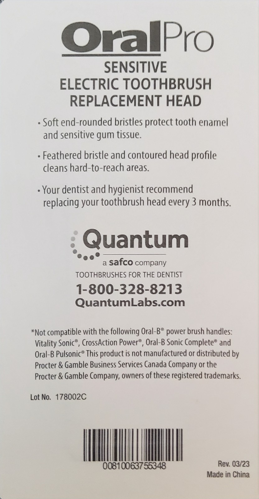 Ultra-Sensitive Head Replacement Toothbrush Electric Oral-B Pro Quantum 6 Pcs