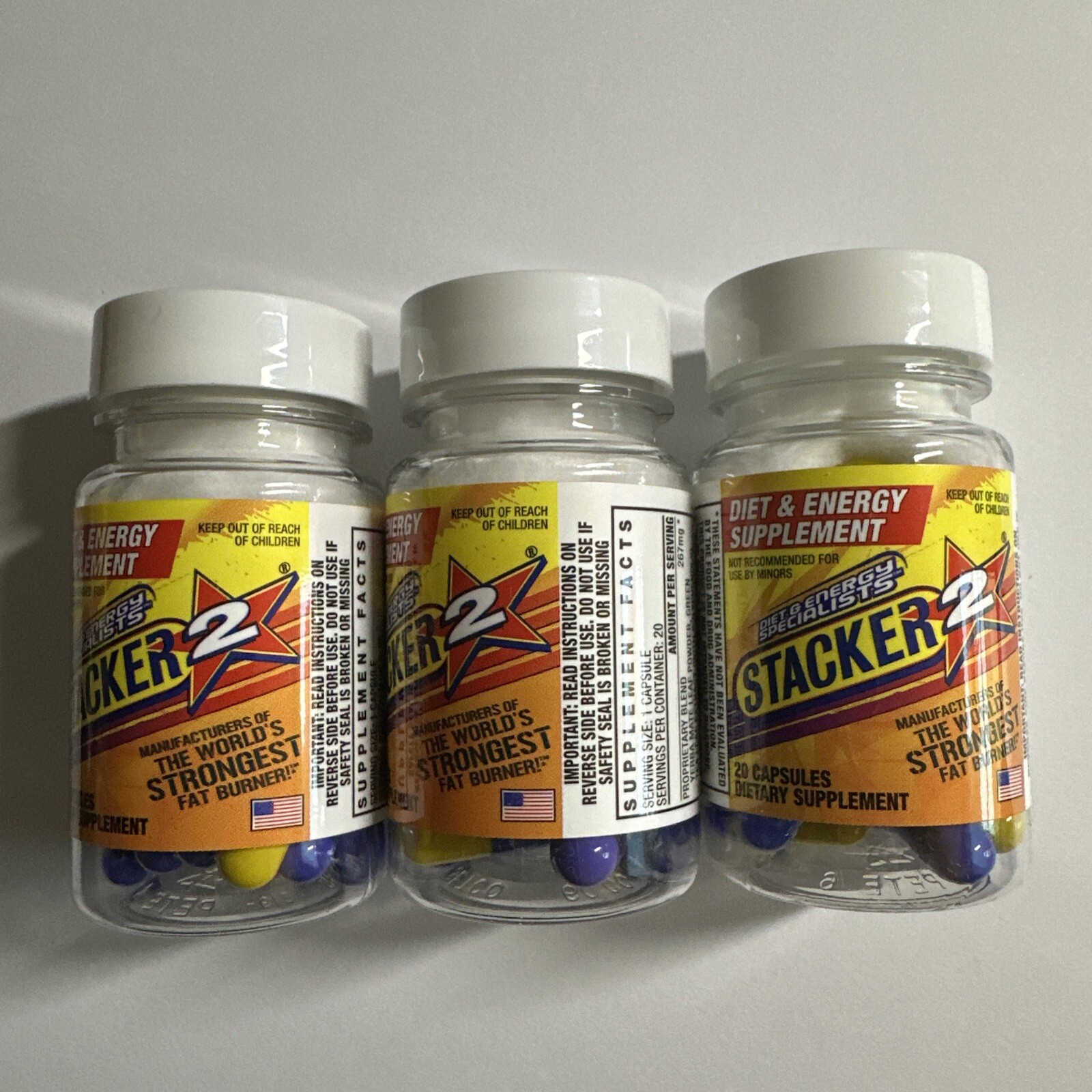 Stacker Two 3 – 20ct Bottles 60 Capsules 3 Month Supply Free Ship